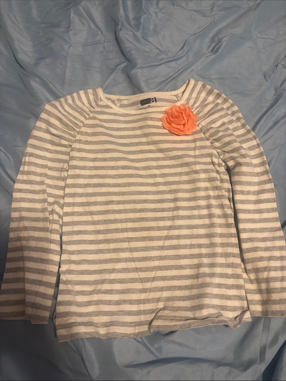 Crazy 8 Gray & White Striped Long-Sleeve Top with Coral Flower